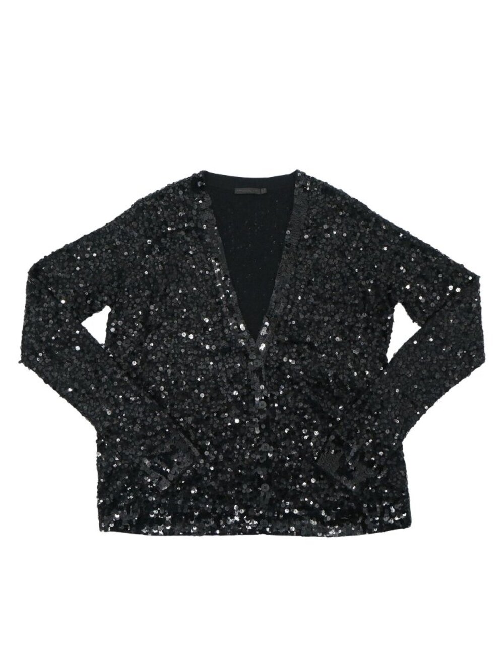 Donna Karan Collection Cashmere Silk Sequin Black Cardigan Sweater L